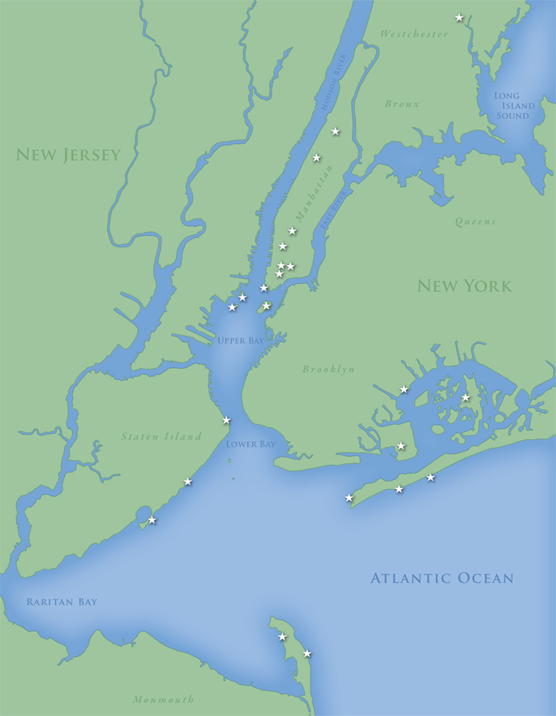 Map of the 23 New York Harbor Park sites